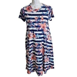 Honey and Lace Dress T-Shirt Napa blue striped floral Knee Length Women's XS